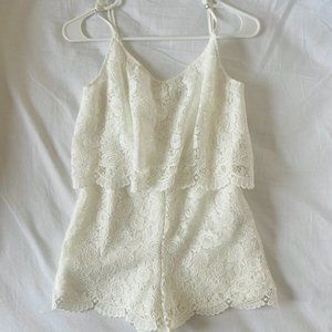 White Lace V-neck Romper, XS